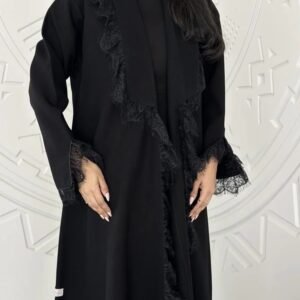 "A57-عباية بياقة دانتيل فرنسي "